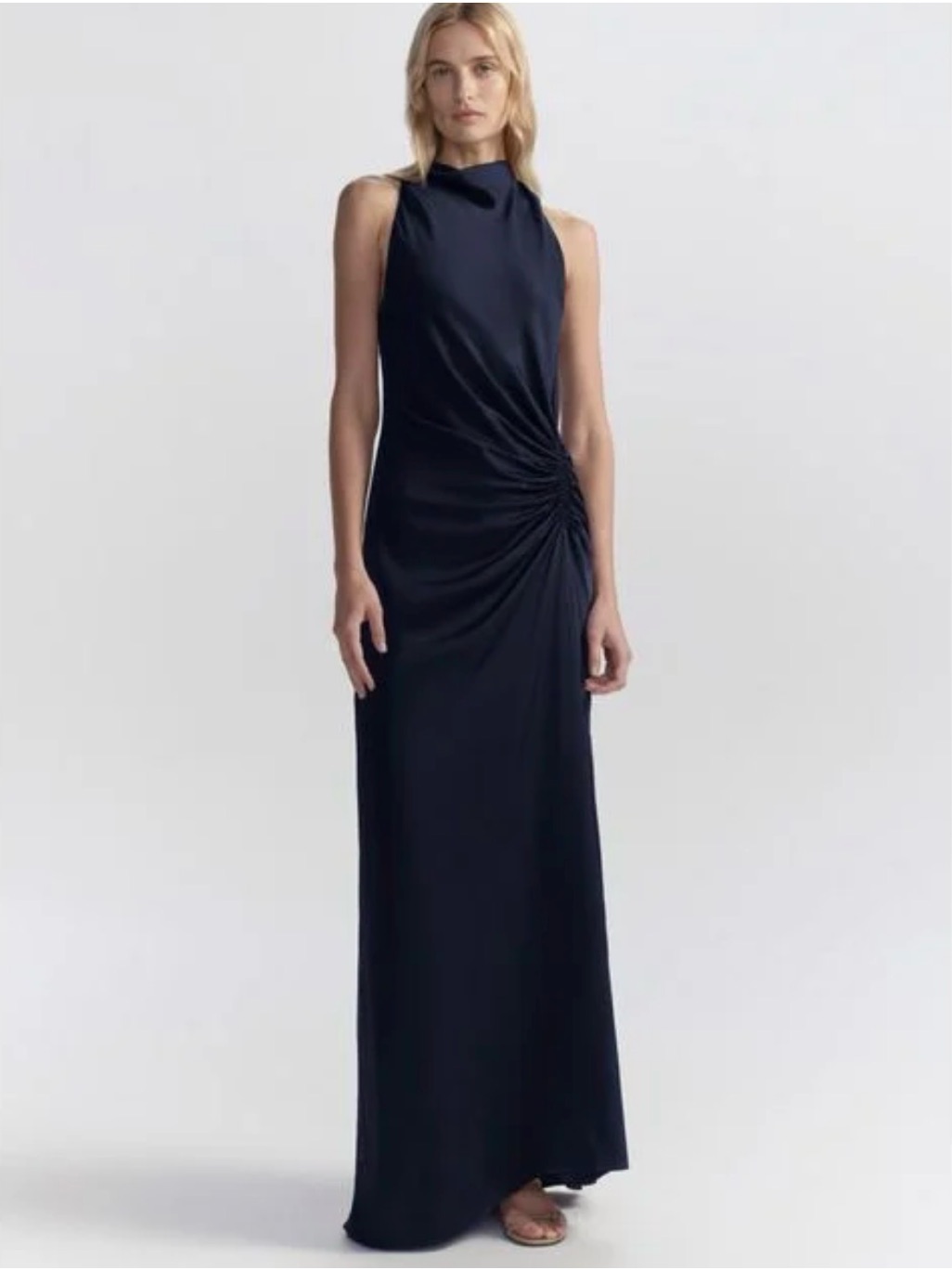 A.L.C. Inez Pleated High-Neck Gown In Dark Sapph Size 00